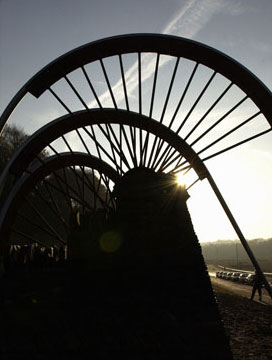 Photo of the Oakdale Colliery memorial 'Turn, Turn Again'